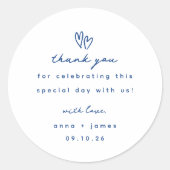 Sticker Rond Whimsical Blue Doodle Coeur Mariage Faveur (Devant)