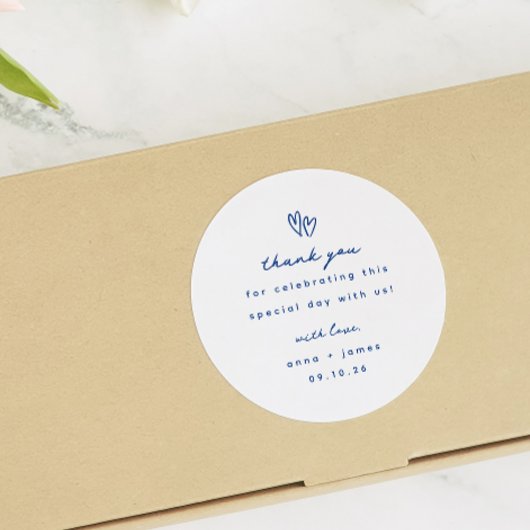 Sticker Rond Whimsical Blue Doodle Coeur Mariage Faveur