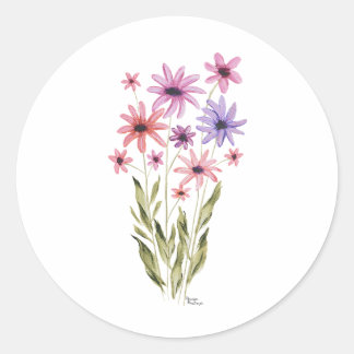 Sticker Rond Whimsical Bouquet of Flowers Photo Print