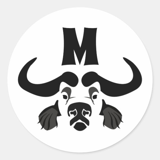 Sticker Rond Whimsical Cape Buffalo, en encre noire (Devant)