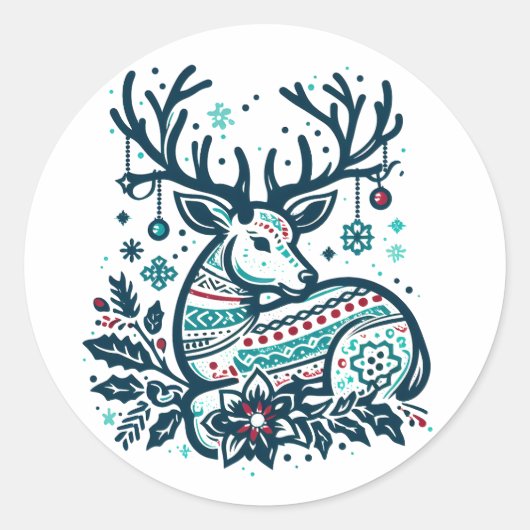 Sticker Rond Whimsical Christmas Deer Vector Clipart - Festive (Devant)