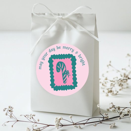 Sticker Rond Whimsical Christmas Stamp Cute Custom Merry Bright