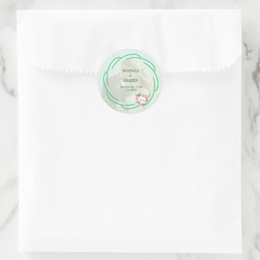 Sticker Rond Whimsical Citrus & Green flower Wedding (Sac)