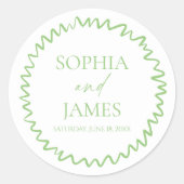 Sticker Rond Whimsical Citrus Green Wavy Border Wedding (Devant)
