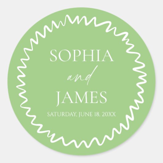 Sticker Rond Whimsical Citrus Green Wavy Border Wedding (Devant)
