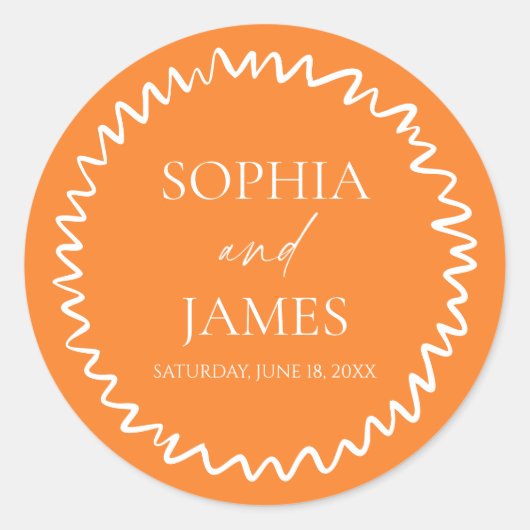 Sticker Rond Whimsical Citrus Orange Wavy Border Wedding (Devant)