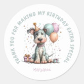 Sticker Rond Whimsical Dog Watercolor Birthday (Devant)