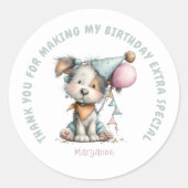 Sticker Rond Whimsical Dog Watercolor Birthday (Devant)
