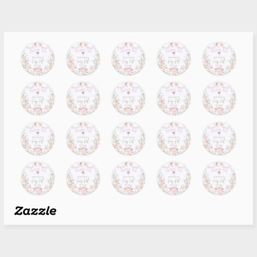 Sticker Rond Whimsical Fairy First Birthday Pastel Thank You (Feuille)