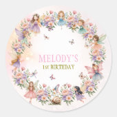 Sticker Rond Whimsical fairy garden 1st birthday (Devant)