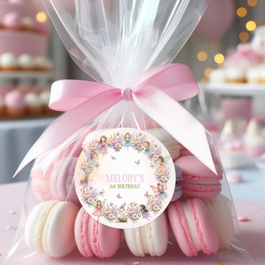 Sticker Rond Whimsical fairy garden 1st birthday