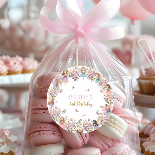 Sticker Rond Whimsical flower fairy garden 2nd birthday