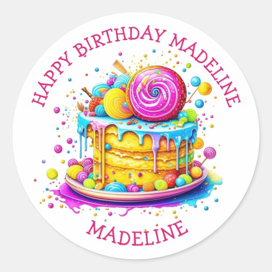 Sticker Rond Whimsical Frosted Cake Personnalisé Anniversaire (Devant)