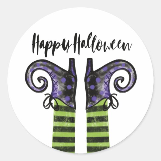 Sticker Rond Whimsical Fun Wicked Witch Happy Halloween (Devant)