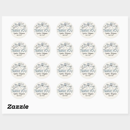 Sticker Rond Whimsical Funky mignon main tiré Merci Mariage (Feuille)