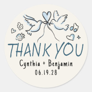 Sticker Rond Whimsical Funky mignon main tiré Merci Mariage