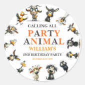 Sticker Rond Whimsical Funny Animals 2nd Birthday Party (Devant)
