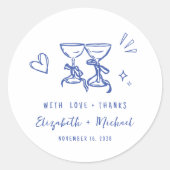 Sticker Rond Whimsical Hand Drawn Blue Wedding Thank You (Devant)