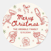 Sticker Rond Whimsical Hand Drawn Christmas Party (Devant)