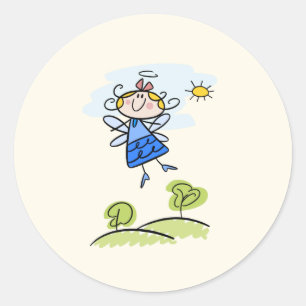 Sticker Rond Whimsical Happy Flying Angel Fairy