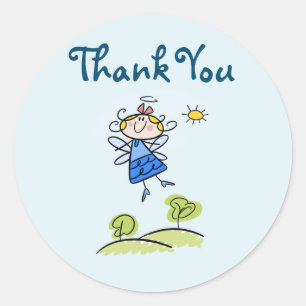 Sticker Rond Whimsical Happy Flying Angel Fairy Merci