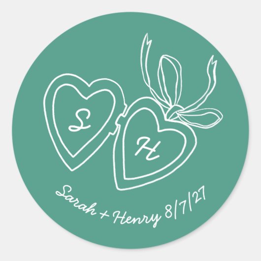 Sticker Rond Whimsical Heart Locket Doodle Sketch Modern CUSTOM (Devant)