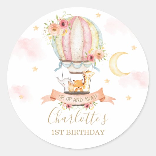 Sticker Rond Whimsical Hot Air Balloon Animaux Merci Favoriser (Devant)