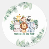 Sticker Rond Whimsical Jungle Safari Animal Birthday (Devant)
