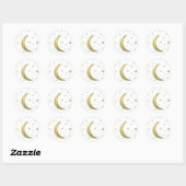 Sticker Rond Whimsical Light Blue & Gold Moon Stars Bébé Douche (Feuille)