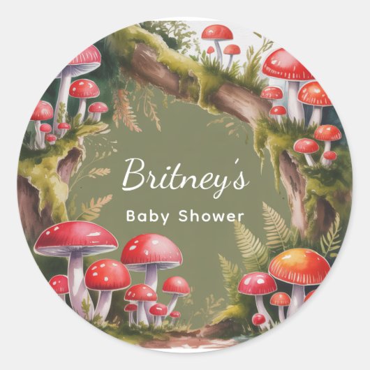 Sticker Rond Whimsical Mushroom Baby Shower (Devant)