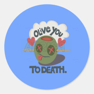 Sticker Rond Whimsical "Olive My Heart" Drôle Visage Design