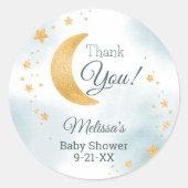 Sticker Rond Whimsical Over the Moon Merci Baby shower (Devant)