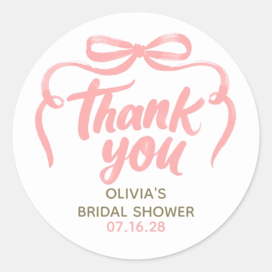 Sticker Rond Whimsical Pink Bow Bridal Shower Thank You  (Devant)