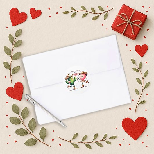 Sticker Rond Whimsical Pink Kawaii Cactus and Balloon Design