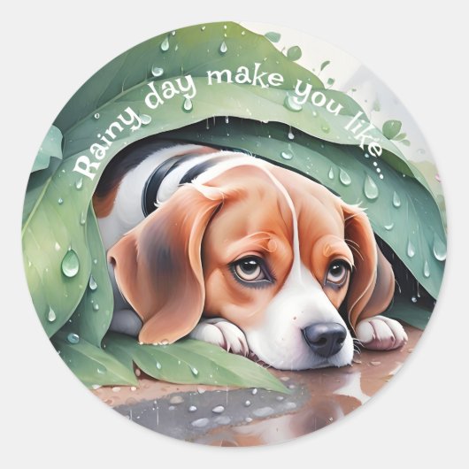 Sticker Rond Whimsical Rainy Day Leaf Beagle de couverture (Devant)