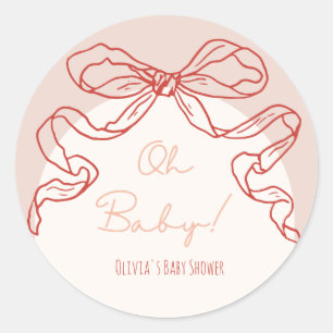 Sticker Rond Whimsical Retro Orange Main Draw Baby shower