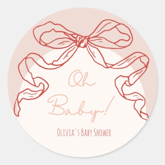 Sticker Rond Whimsical Retro Orange Main Draw Baby shower (Devant)