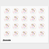 Sticker Rond Whimsical rose arc-en-ciel unicorn 1er fête d'anni (Feuille)