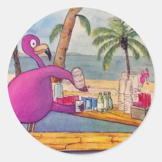 Sticker Rond Whimsical Rose Flamant rose Pours Fête Boissons Pl (Devant)