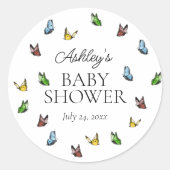 Sticker Rond Whimsical Rustic Butterfly Baby shower neutre (Devant)