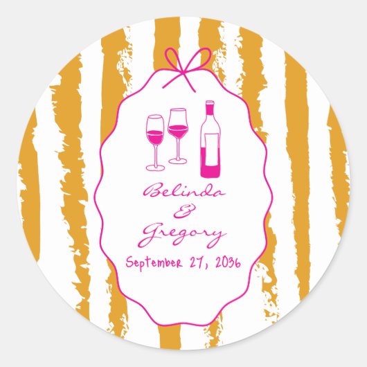 Sticker Rond Whimsical Stripes Handwritten Painted Wedding  (Devant)