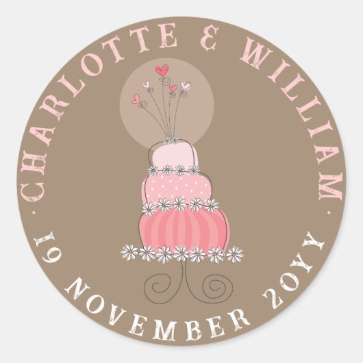 Sticker Rond Whimsical Sweet Chic Mariage rose Fête de gâteau F (Devant)