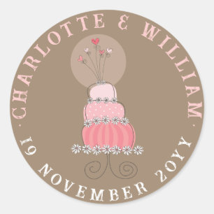 Sticker Rond Whimsical Sweet Chic Mariage rose Fête de gâteau F