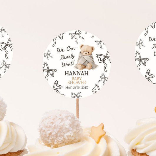 Sticker Rond Whimsical Teddy Bear Baby Shower