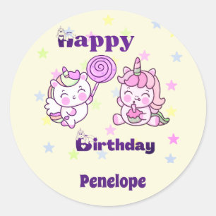 Sticker Rond Whimsical Unicorn Anniversaire plaisir
