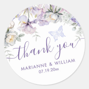 Sticker Rond Whimsical violet floral romantique Merci Mariage