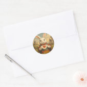 Sticker Rond Whimsical White Rabbit Hearts Enchanted Wonderland (Enveloppe)