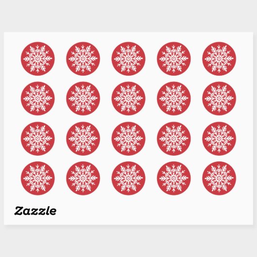 Sticker Rond Whimsical White Snowflake Red Christmas (Feuille)