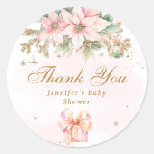 Sticker Rond Whimsical Winter girl baby shower merci (Devant)