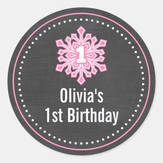 Sticker Rond Whimsical Winter Onederland 1er Anniversaire Nom (Devant)